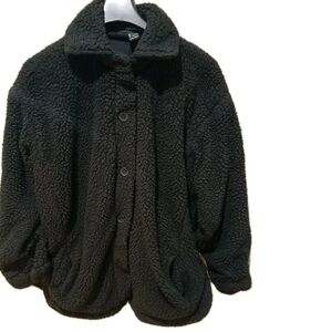 Women's Forever 21 Black Teddy Coat Size: Small Light Jacket / Black Sherpa